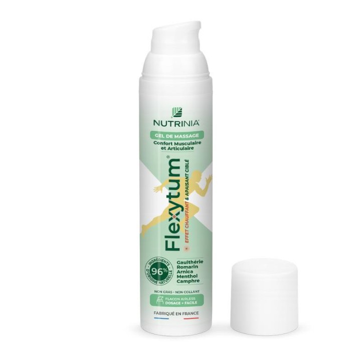 Flacon Airless Flexytum Gel Nutrinia massage arnica et gaulthérie