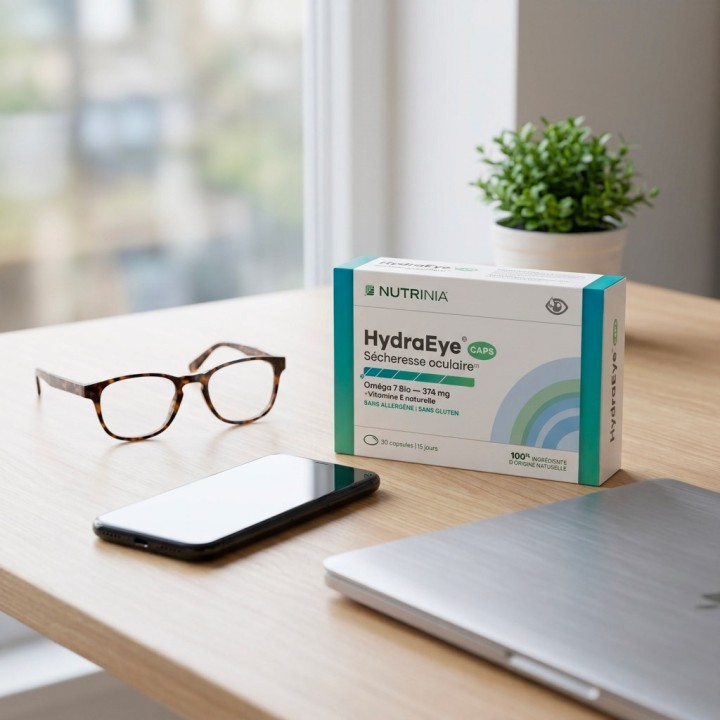 Boite HydraEye Sécheresse Oculaire Nutrinia - Capsules sous blister pour le confort des yeux secs