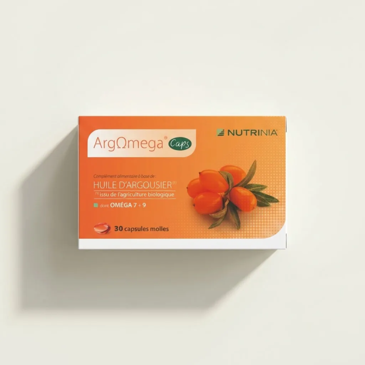 Huile d'Argousier ArgOmega® NUTRINIA 550 mg Oméga 7 et 9 - Complément alimentaire - 30 capsules